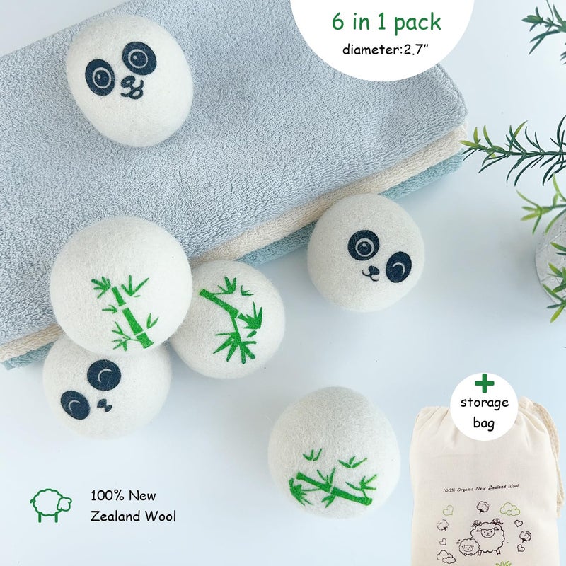 Qingbei Wool Dryer Balls Laundry Reusable, 100% Natural New Zealand Wool Balls for Dryer, 6 in 1 Pack (Panda) - Image 4